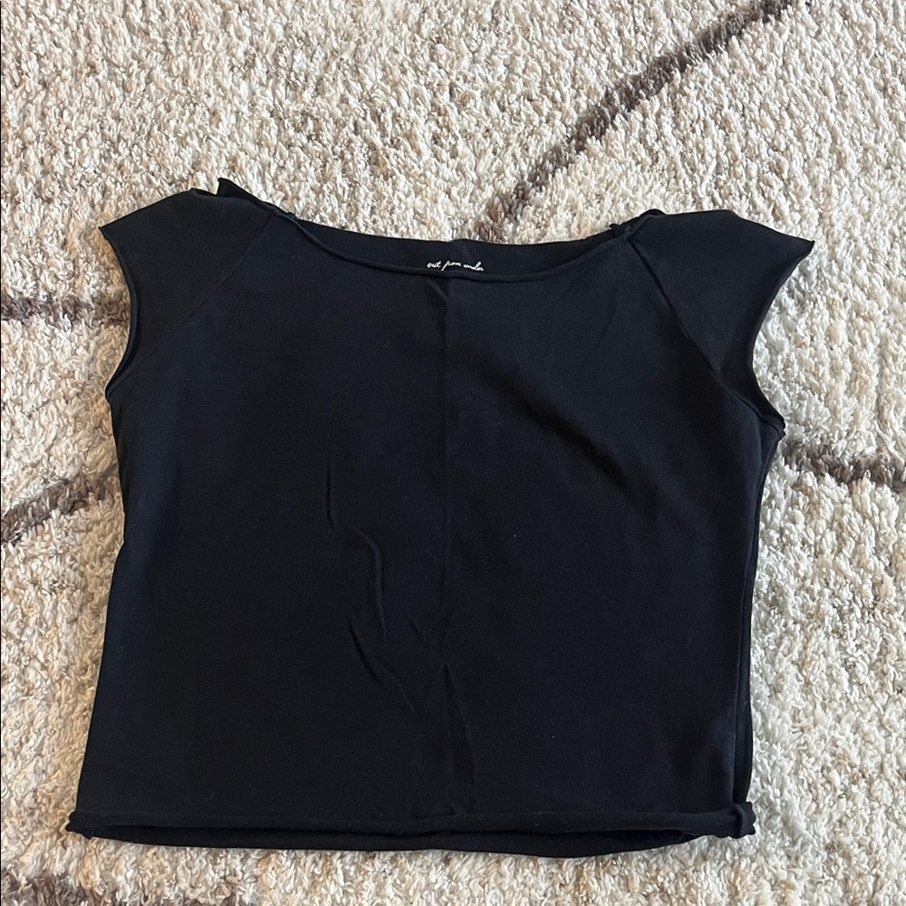 Urban Outfitters Black Cap-Sleeve Crop Top